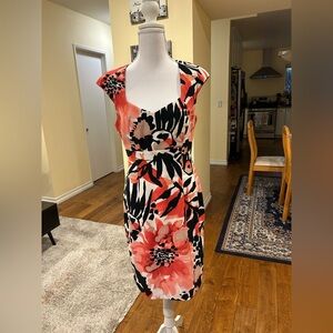 Connected Apparel Red and Black Floral Midi Dress